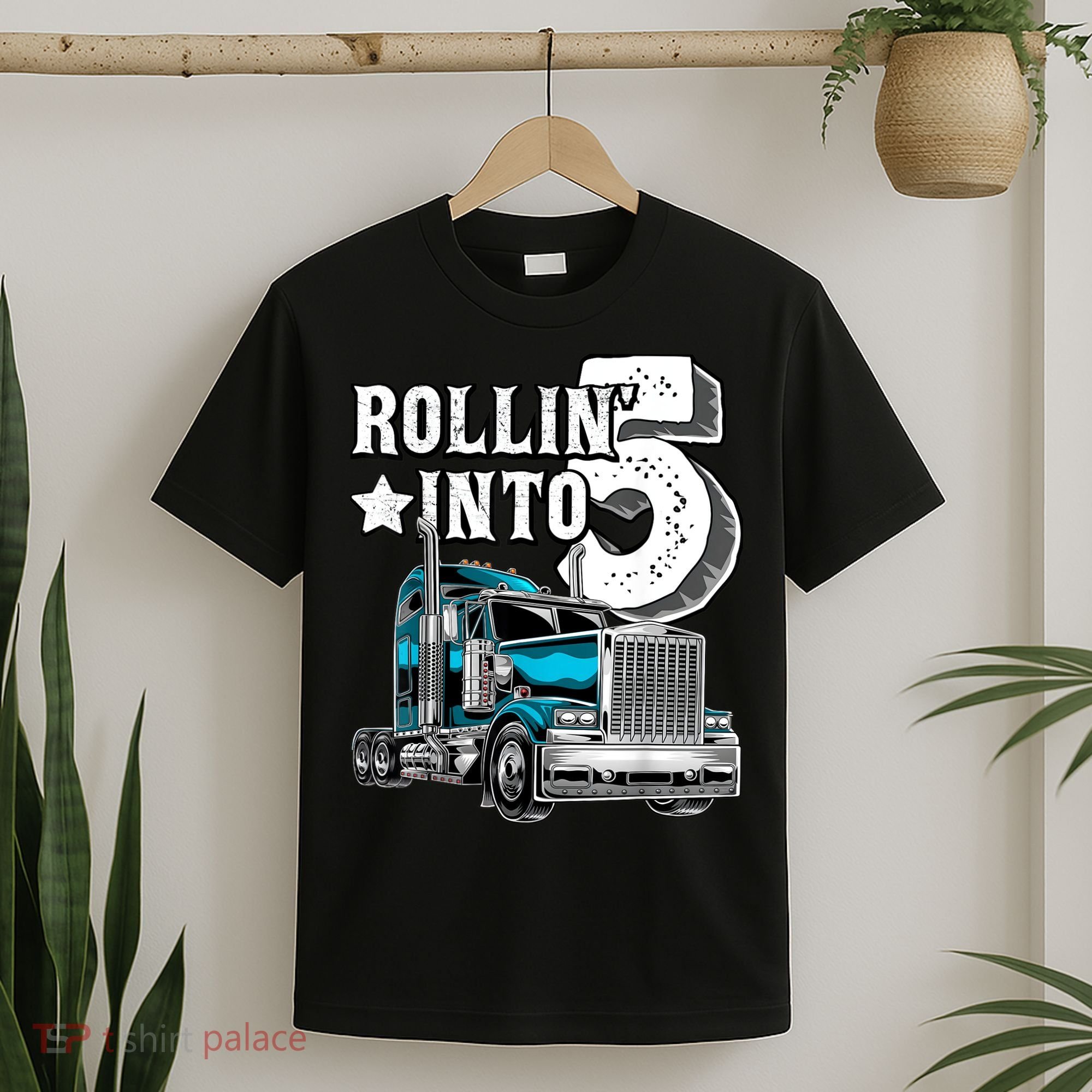 Rollin into 5 Big Rig Semi-Trailer Truck 5th Birthday Gift T-Shirt