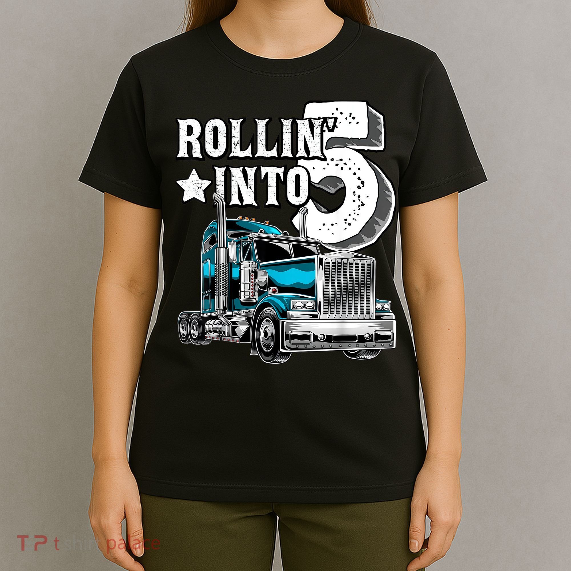 Rollin into 5 Big Rig Semi-Trailer Truck 5th Birthday Gift T-Shirt