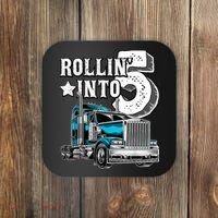 Rollin into 5 Big Rig Semi-Trailer Truck 5th Birthday Gift Coaster thumb 0