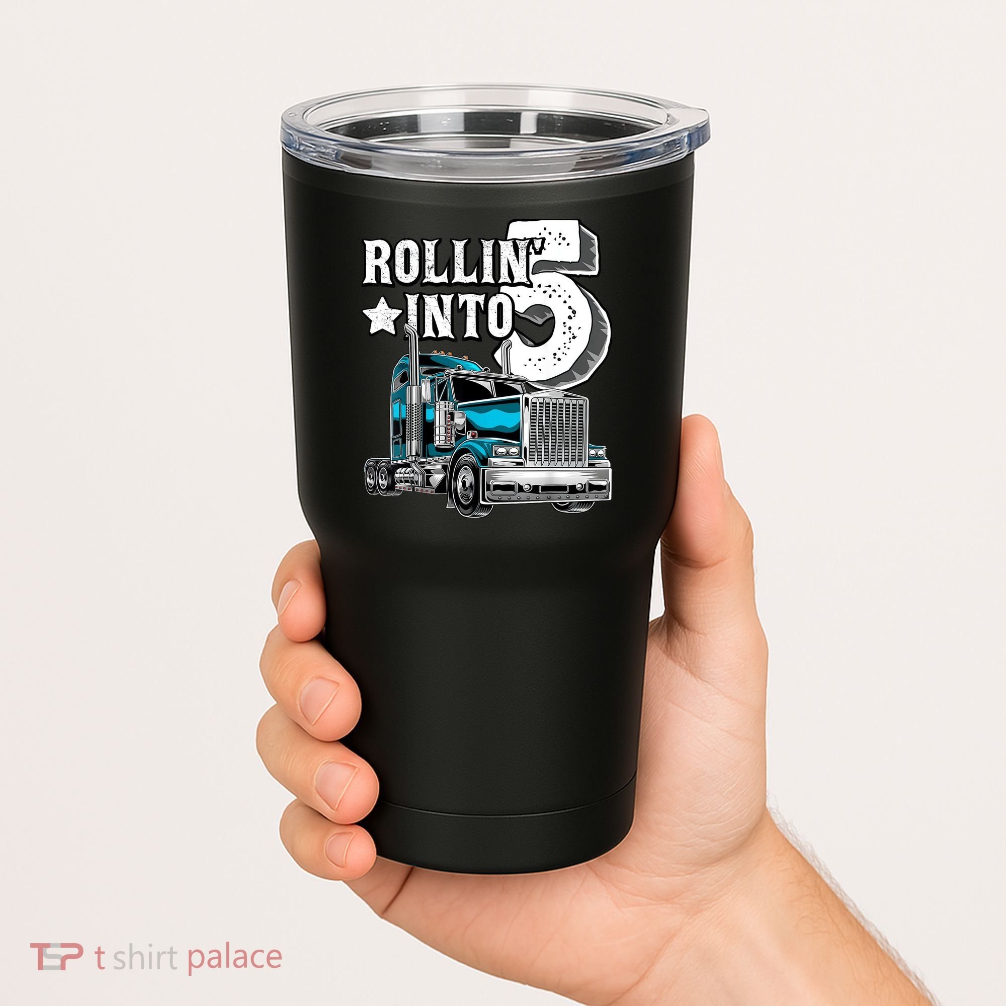 Rollin into 5 Big Rig Semi-Trailer Truck 5th Birthday Gift Tumbler