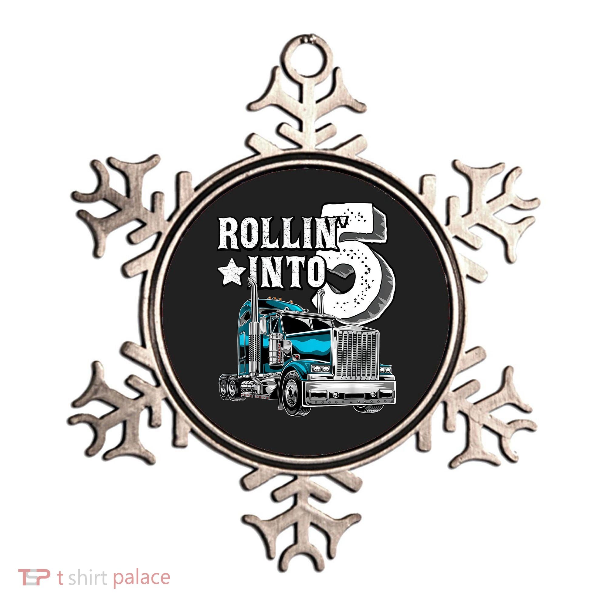 Rollin into 5 Big Rig Semi-Trailer Truck 5th Birthday Gift Ornament