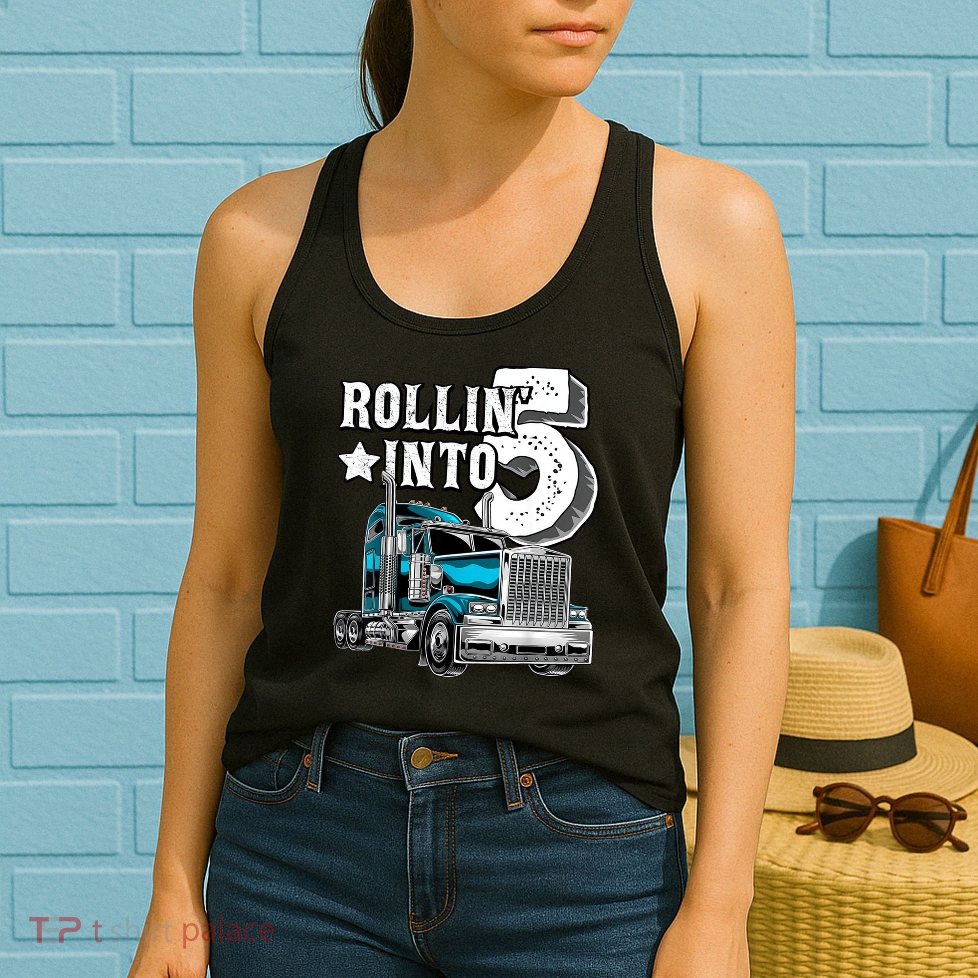 Rollin into 5 Big Rig Semi-Trailer Truck 5th Birthday Gift Women's Tank Top