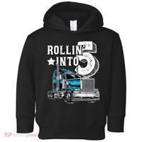 Rollin into 5 Big Rig Semi-Trailer Truck 5th Birthday Gift Toddler Hoodie thumb 0