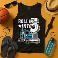 Rollin into 5 Big Rig Semi-Trailer Truck 5th Birthday Gift Tank Top thumb 4