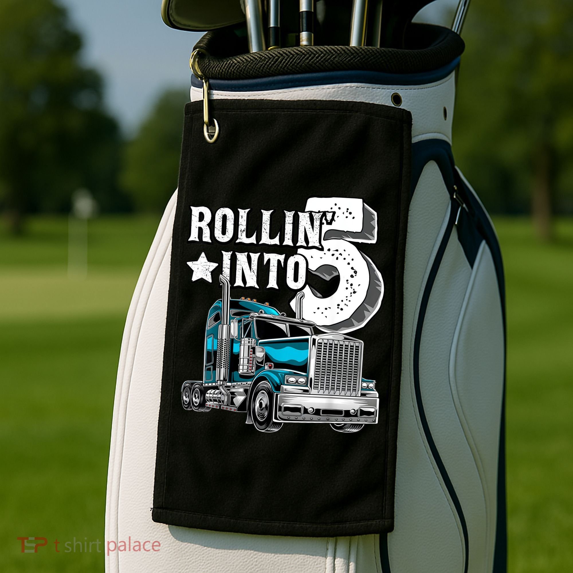 Rollin into 5 Big Rig Semi-Trailer Truck 5th Birthday Gift Golf Towel