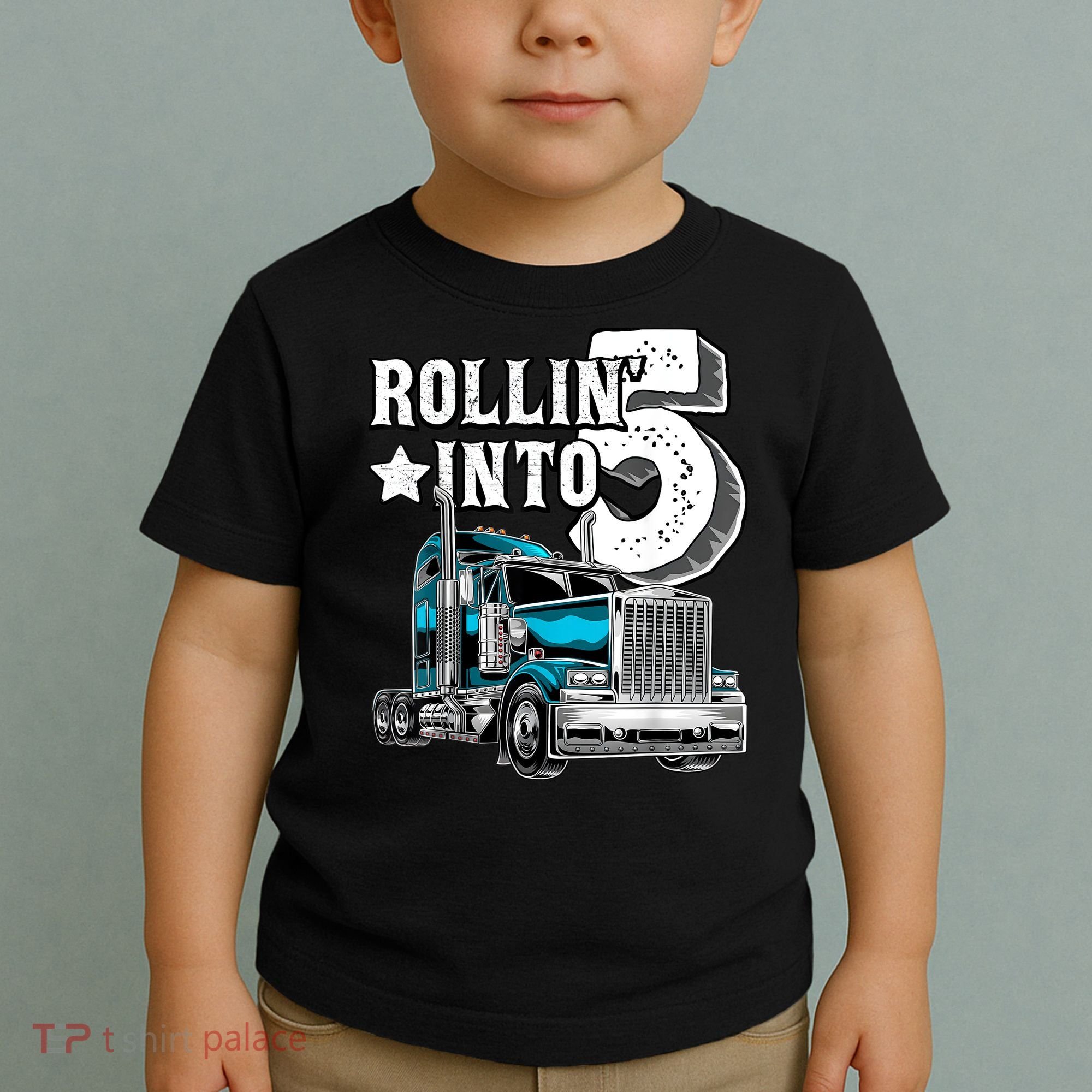 Rollin into 5 Big Rig Semi-Trailer Truck 5th Birthday Gift Toddler T-Shirt