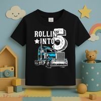 Rollin into 5 Big Rig Semi-Trailer Truck 5th Birthday Gift Toddler T-Shirt thumb 3