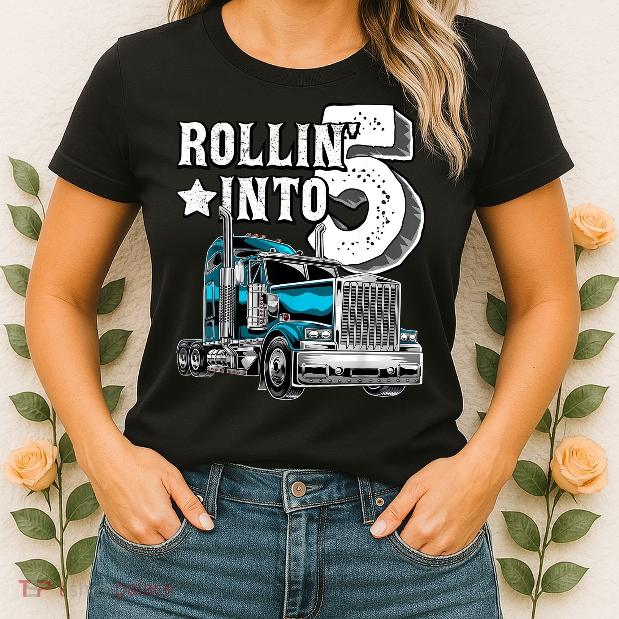 Rollin into 5 Big Rig Semi-Trailer Truck 5th Birthday Gift Women's T-Shirt