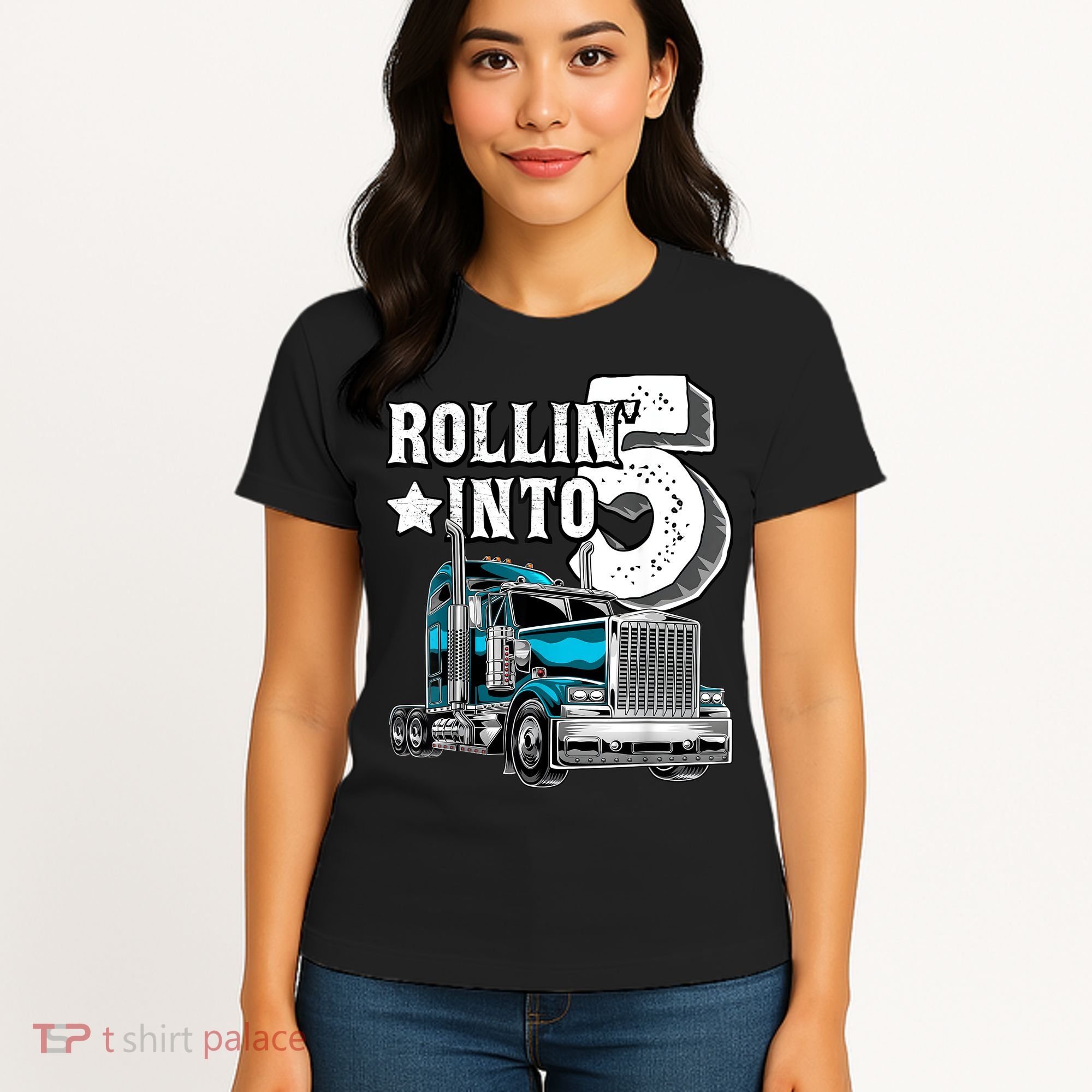 Rollin into 5 Big Rig Semi-Trailer Truck 5th Birthday Gift Women's T-Shirt