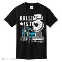 Rollin into 5 Big Rig Semi-Trailer Truck 5th Birthday Gift Kids T-Shirt thumb 0