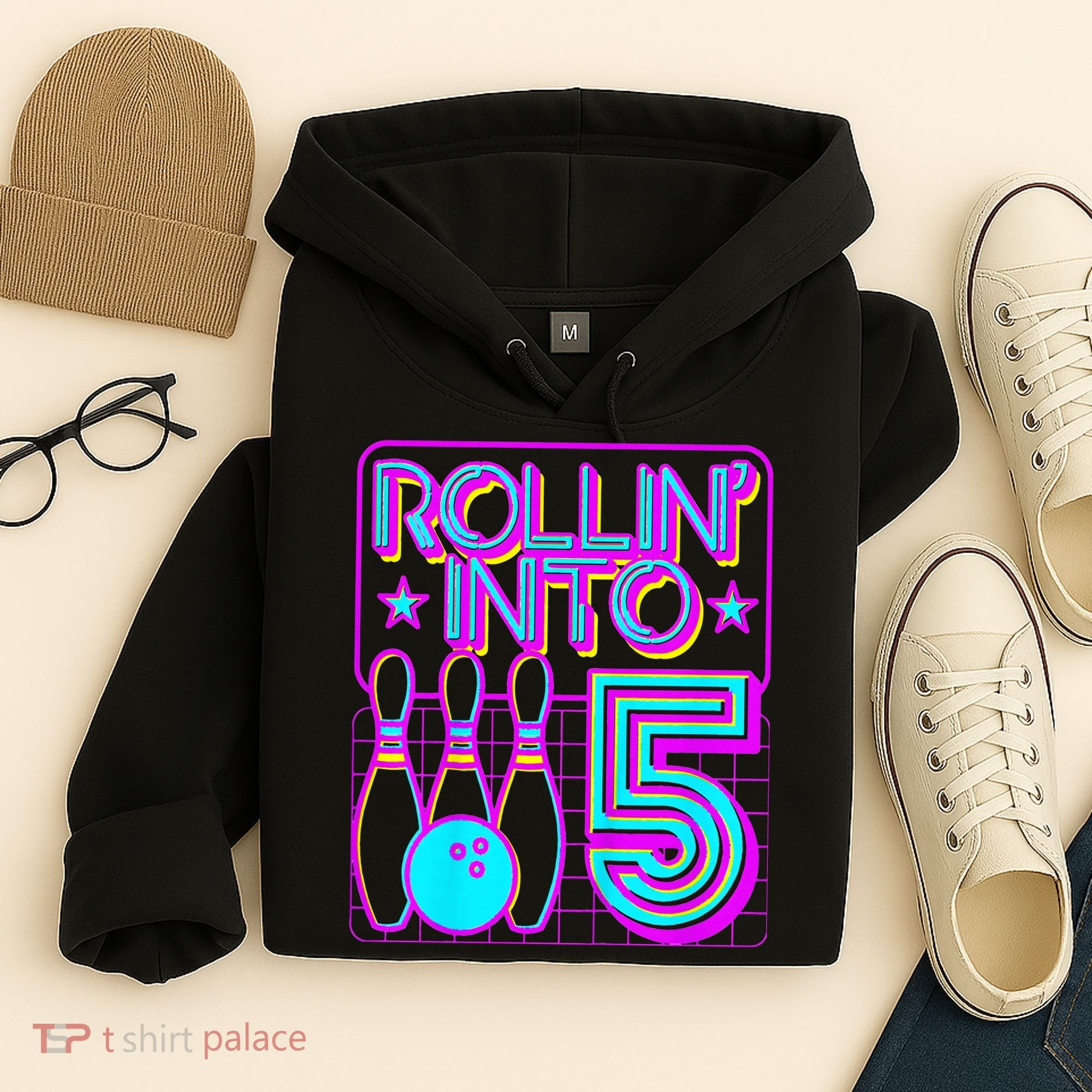 Rollin Into 5 Bowling Bowler 5th Birthday Party Hoodie