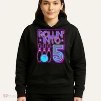 Rollin Into 5 Bowling Bowler 5th Birthday Party Hoodie thumb 5