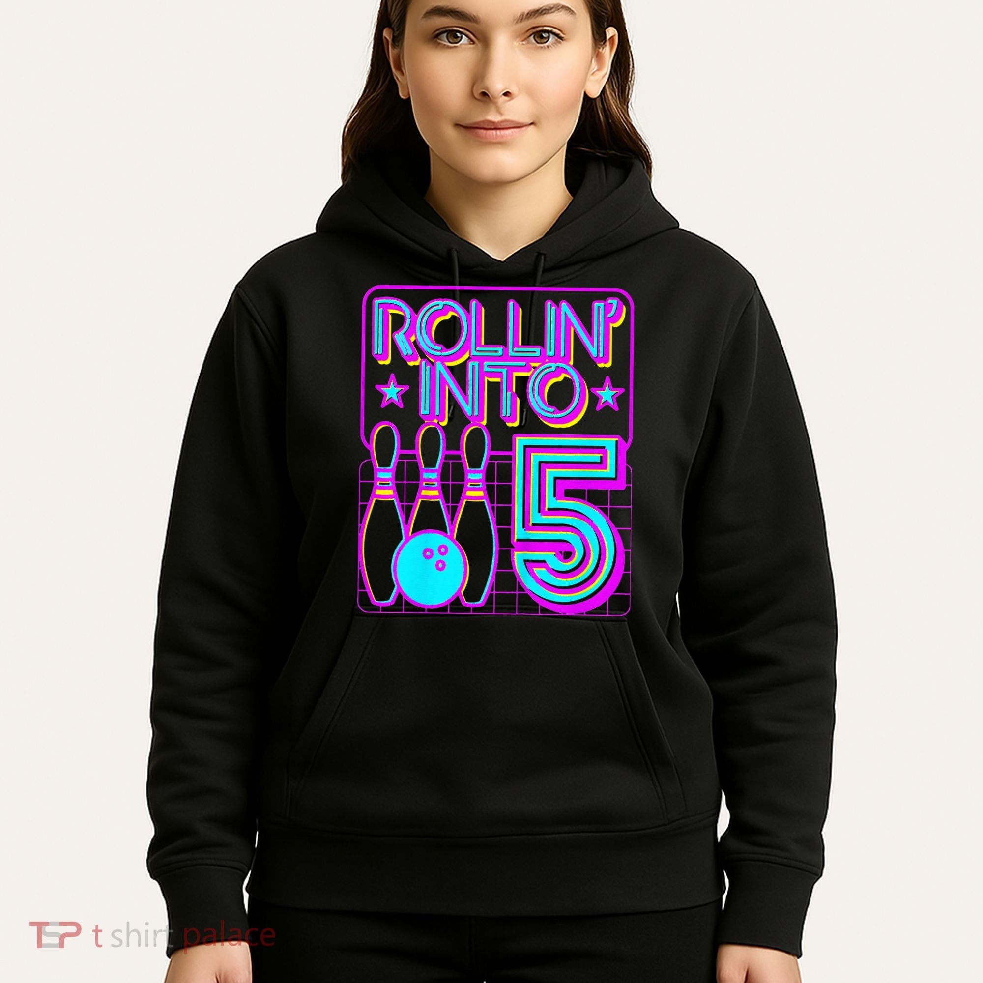 Rollin Into 5 Bowling Bowler 5th Birthday Party Hoodie