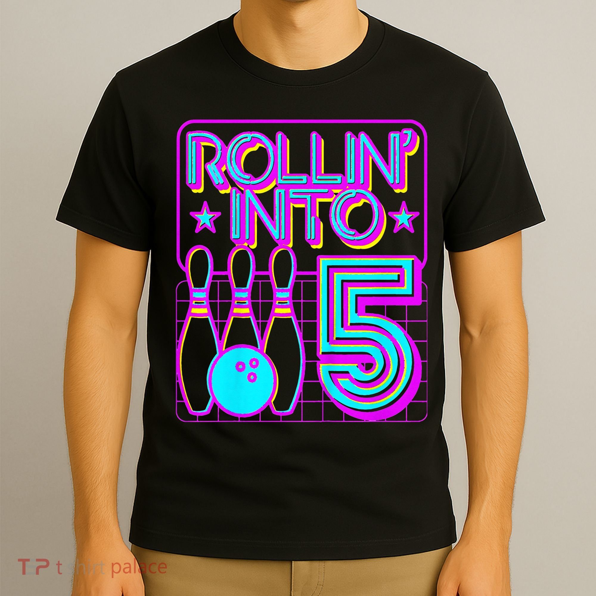 Rollin Into 5 Bowling Bowler 5th Birthday Party T-Shirt