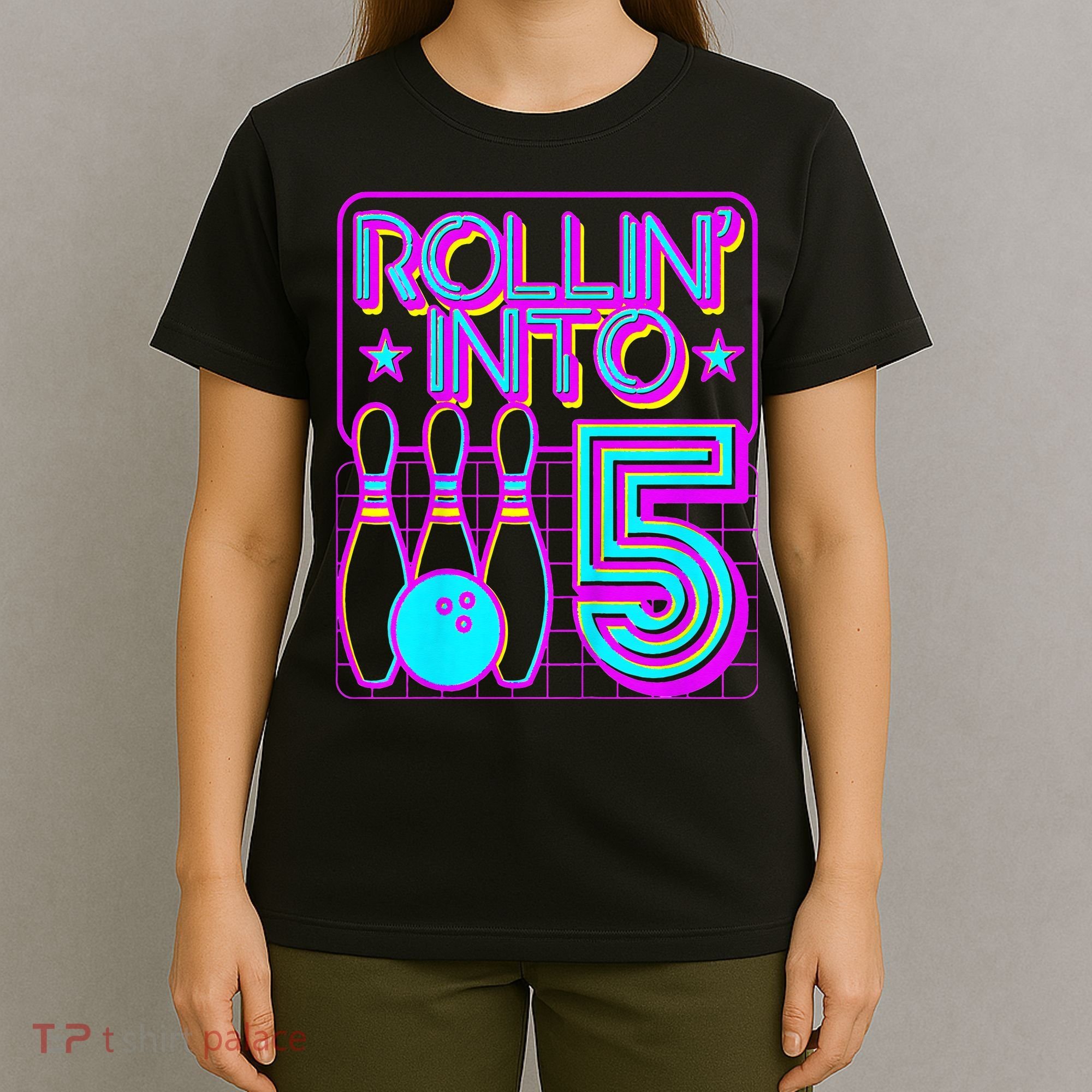 Rollin Into 5 Bowling Bowler 5th Birthday Party T-Shirt