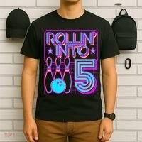 Rollin Into 5 Bowling Bowler 5th Birthday Party T-Shirt thumb 6