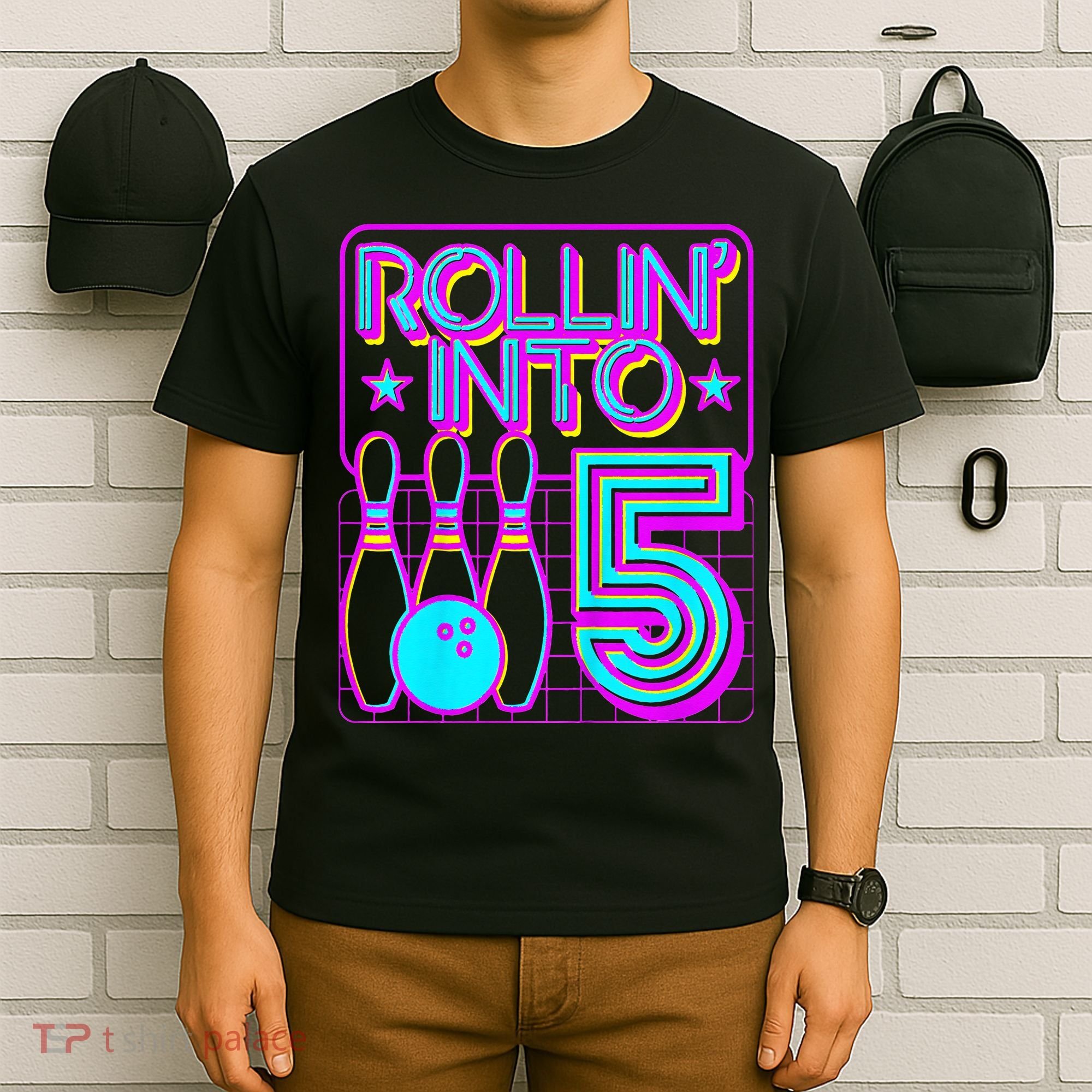 Rollin Into 5 Bowling Bowler 5th Birthday Party T-Shirt