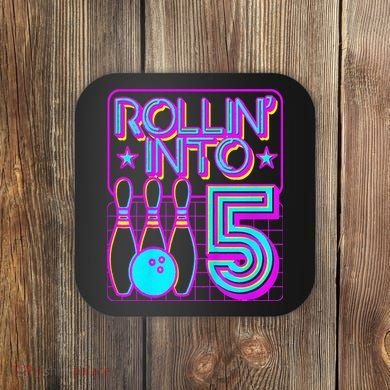 Rollin Into 5 Bowling Bowler 5th Birthday Party Coaster