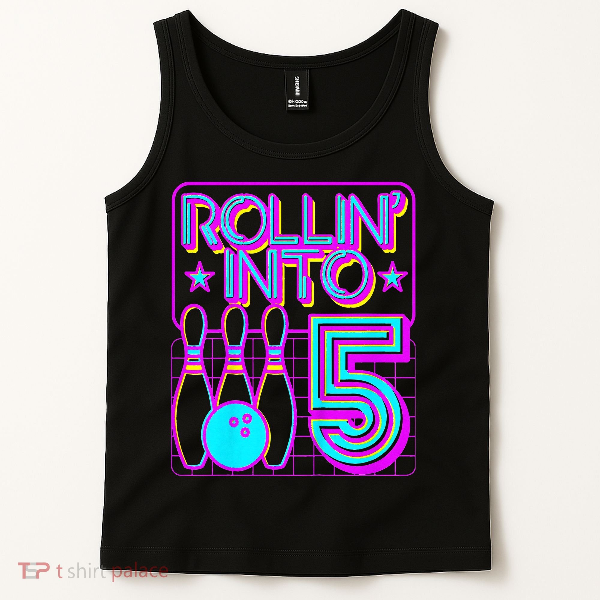 Rollin Into 5 Bowling Bowler 5th Birthday Party Tank Top