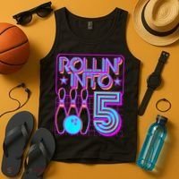 Rollin Into 5 Bowling Bowler 5th Birthday Party Tank Top thumb 4