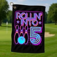 Rollin Into 5 Bowling Bowler 5th Birthday Party Golf Towel thumb 1