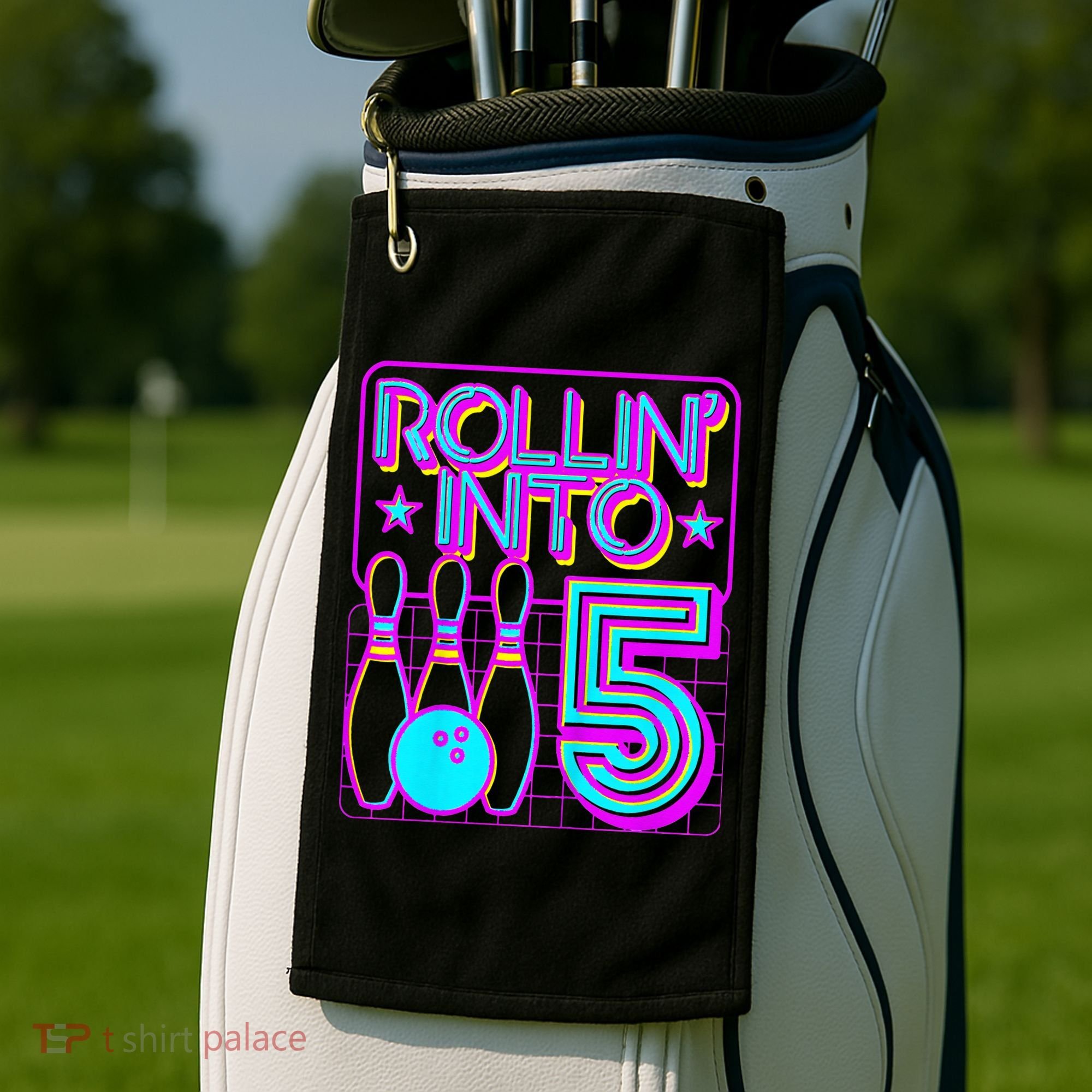 Rollin Into 5 Bowling Bowler 5th Birthday Party Golf Towel