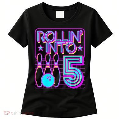 Rollin Into 5 Bowling Bowler 5th Birthday Party Women's T-Shirt