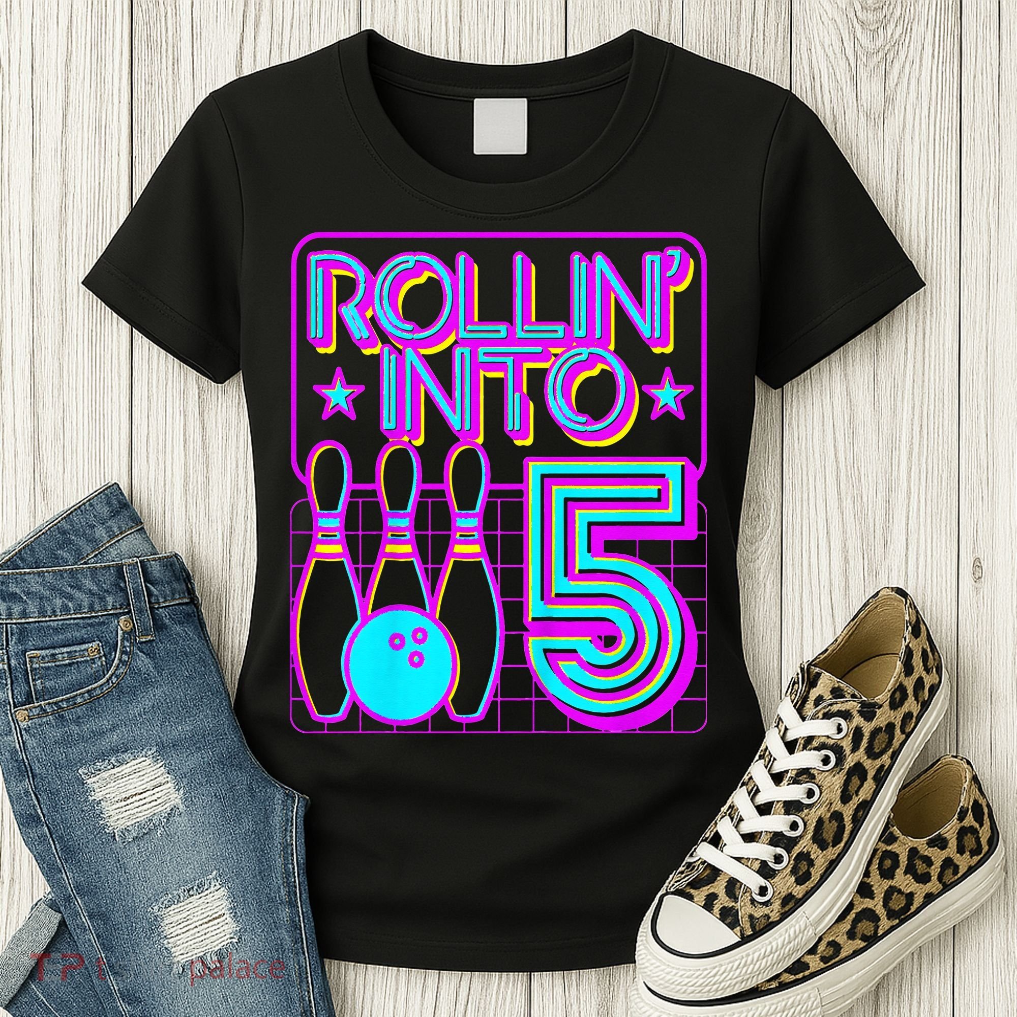 Rollin Into 5 Bowling Bowler 5th Birthday Party Women's T-Shirt