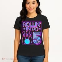 Rollin Into 5 Bowling Bowler 5th Birthday Party Women's T-Shirt thumb 4