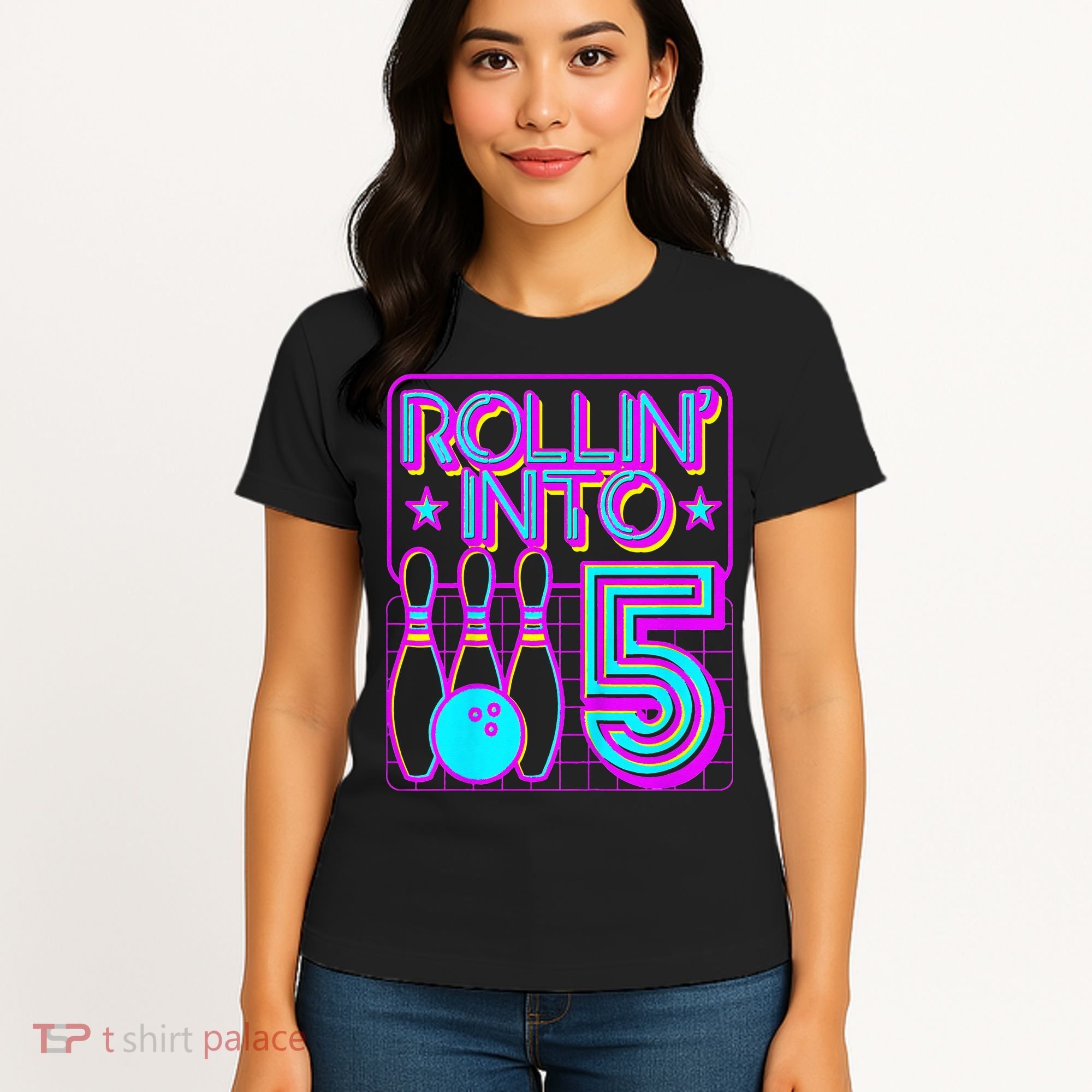Rollin Into 5 Bowling Bowler 5th Birthday Party Women's T-Shirt