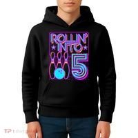 Rollin Into 5 Bowling Bowler 5th Birthday Party Kids Hoodie thumb 4