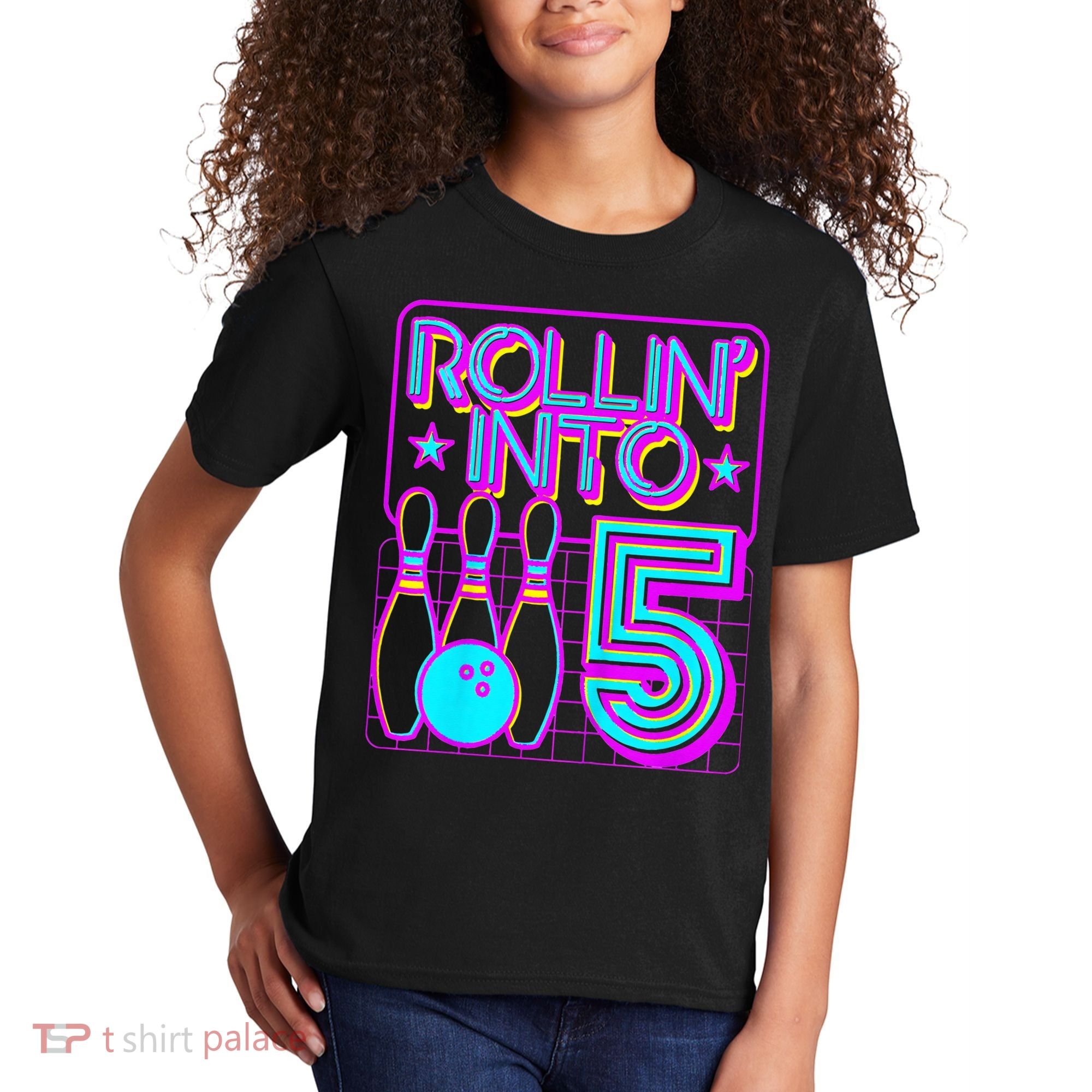 Rollin Into 5 Bowling Bowler 5th Birthday Party Kids T-Shirt