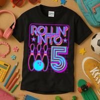 Rollin Into 5 Bowling Bowler 5th Birthday Party Kids T-Shirt thumb 3