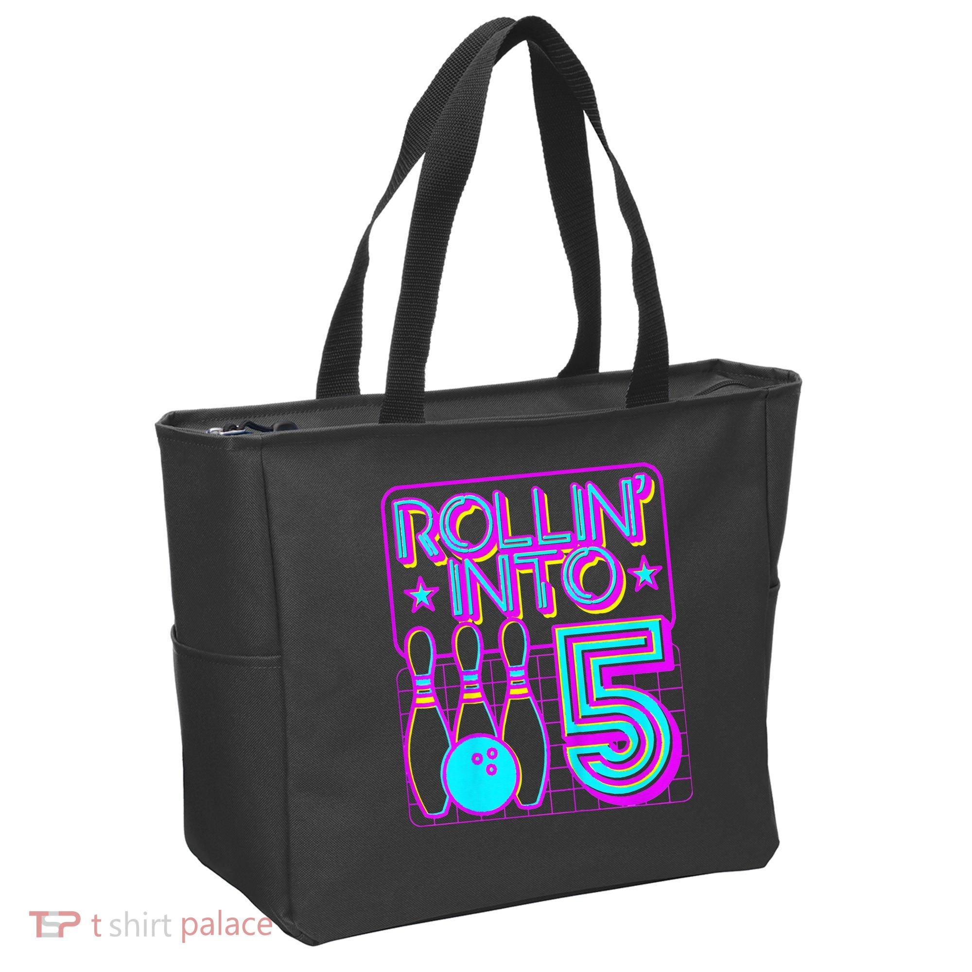 Rollin Into 5 Bowling Bowler 5th Birthday Party Tote Bag