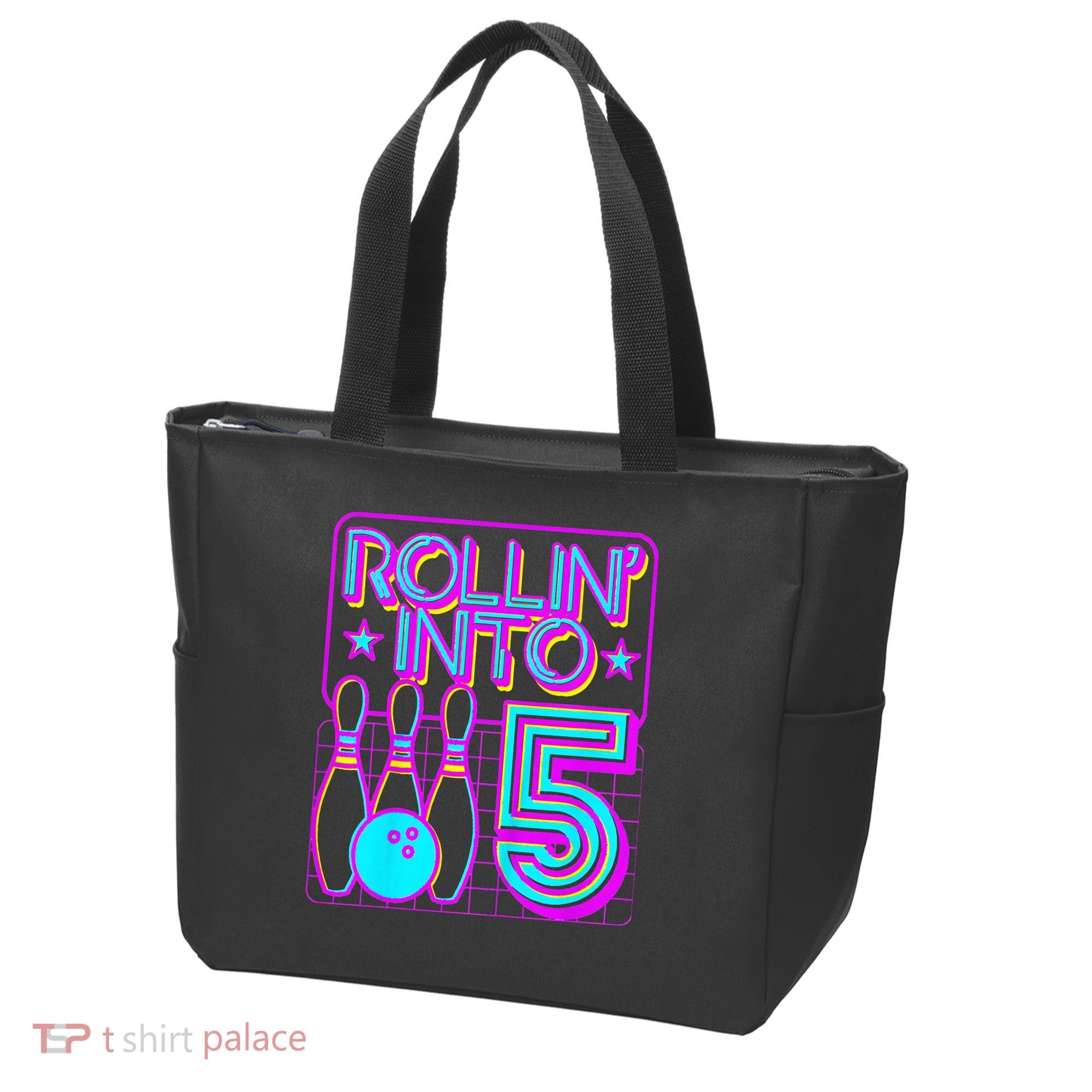 Rollin Into 5 Bowling Bowler 5th Birthday Party Tote Bag