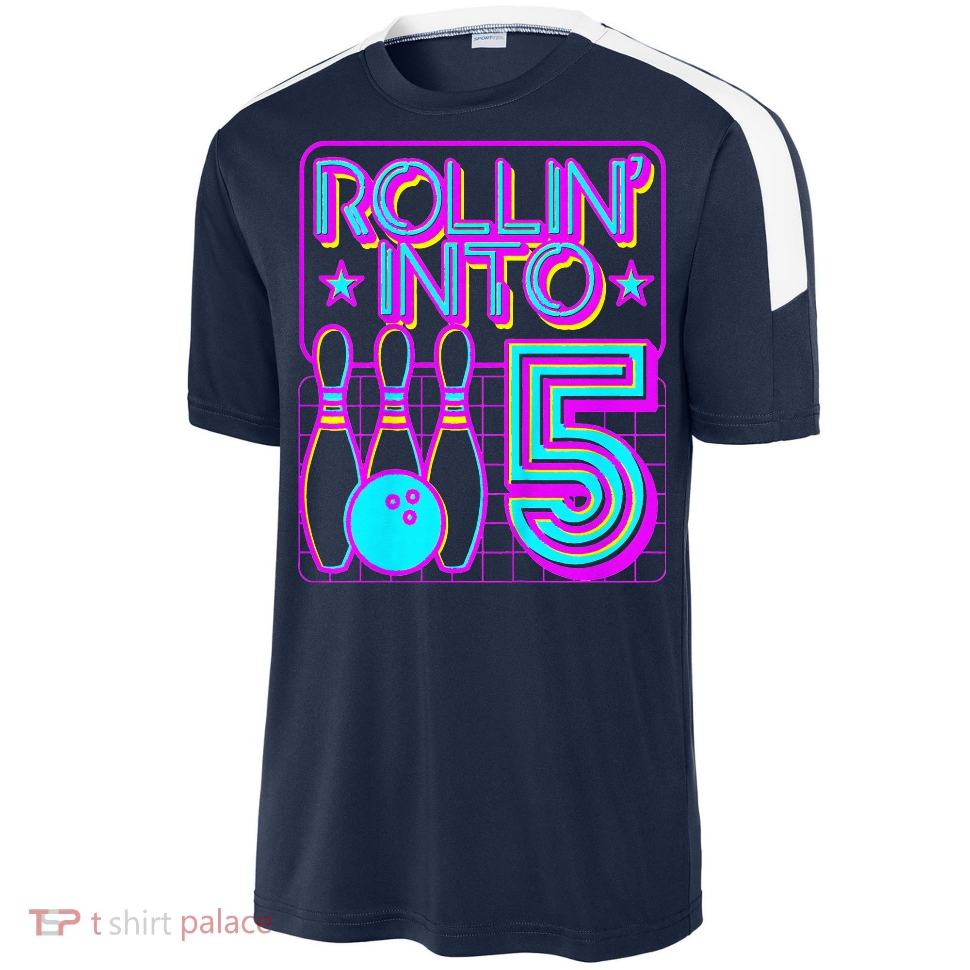 Rollin Into 5 Bowling Bowler 5th Birthday Party Sport-Tek Competitor United Soccer Jersey