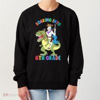 Roaring Into 6th Grade Unicorn Riding Dinosaur Back School Cute Gift Women's Sweatshirt thumb 0