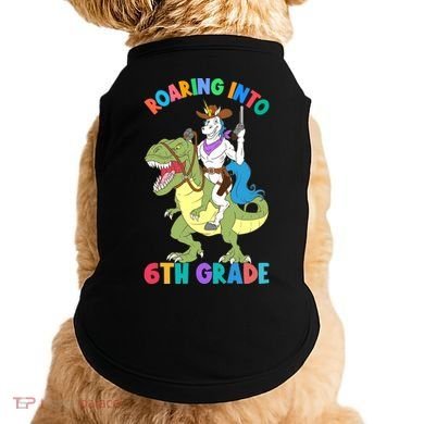 Roaring Into 6th Grade Unicorn Riding Dinosaur Back School Cute Gift Doggie Tank
