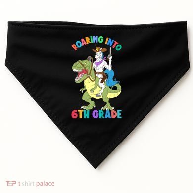 Roaring Into 6th Grade Unicorn Riding Dinosaur Back School Cute Gift USA-Made Doggie Bandana