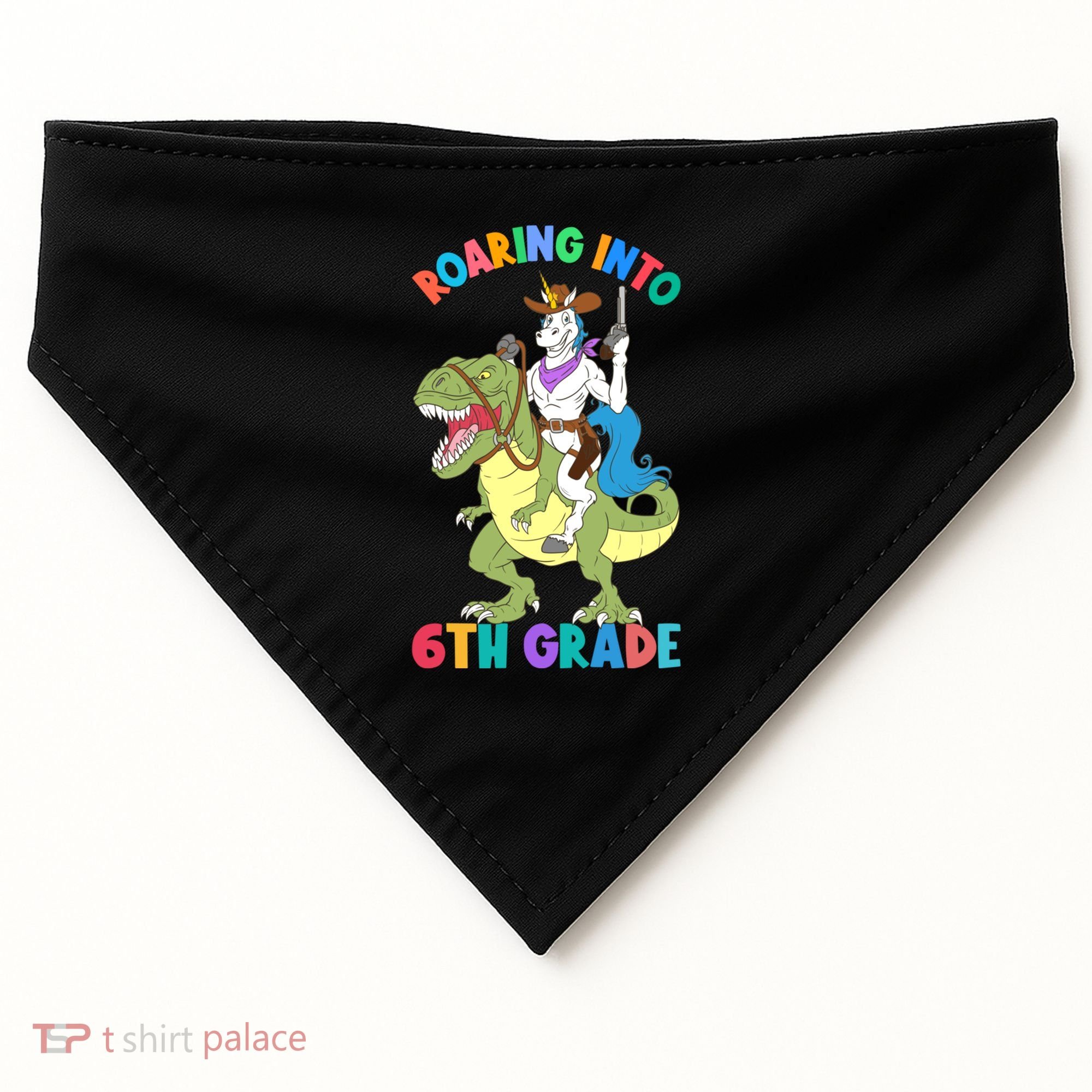 Roaring Into 6th Grade Unicorn Riding Dinosaur Back School Cute Gift USA-Made Doggie Bandana