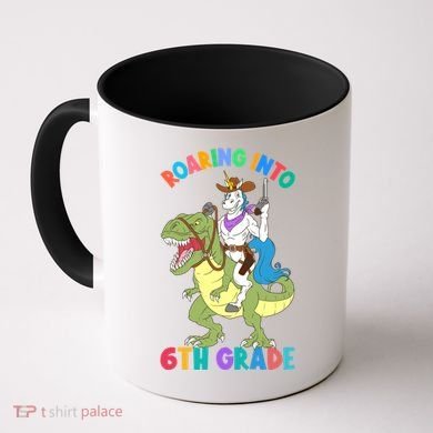 Roaring Into 6th Grade Unicorn Riding Dinosaur Back School Cute Gift Coffee Mug