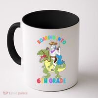 Roaring Into 6th Grade Unicorn Riding Dinosaur Back School Cute Gift Coffee Mug thumb 0