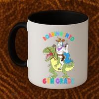 Roaring Into 6th Grade Unicorn Riding Dinosaur Back School Cute Gift Coffee Mug thumb 2