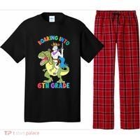 Roaring Into 6th Grade Unicorn Riding Dinosaur Back School Cute Gift Pajama Set thumb 0