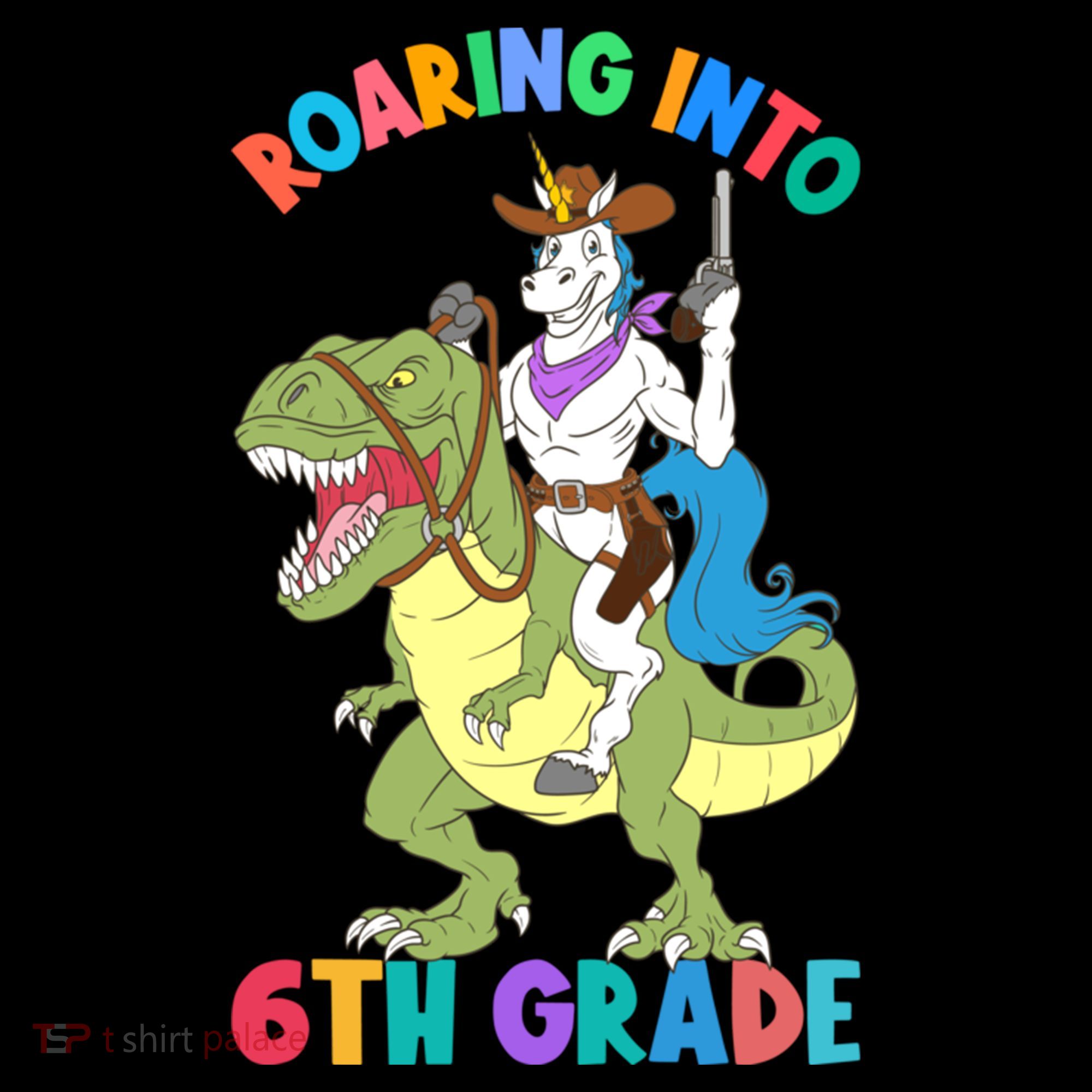 Roaring Into 6th Grade Unicorn Riding Dinosaur Back School Cute Gift Women's Hoodie