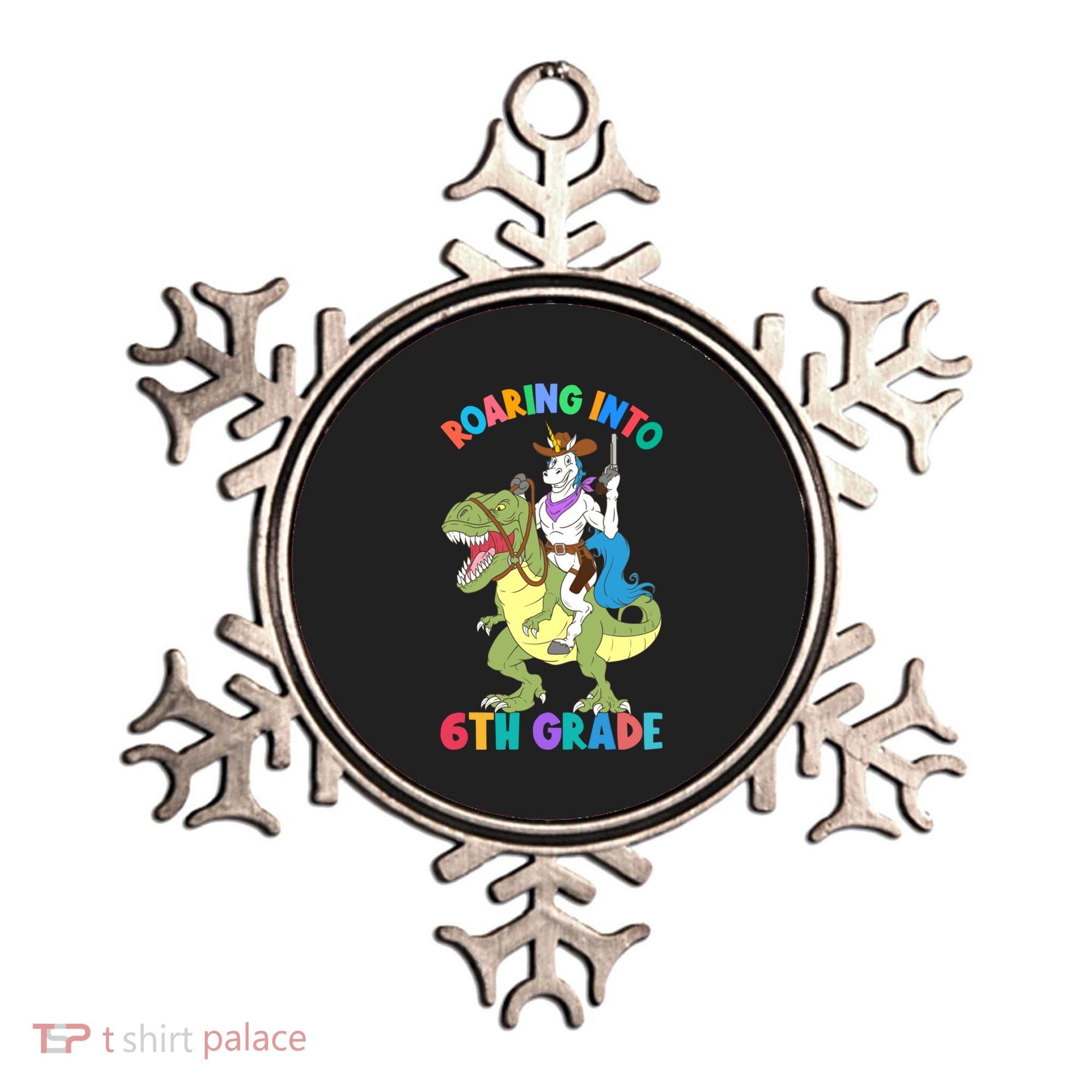 Roaring Into 6th Grade Unicorn Riding Dinosaur Back School Cute Gift Ornament