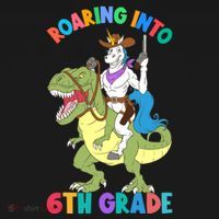 Roaring Into 6th Grade Unicorn Riding Dinosaur Back School Cute Gift Ornament thumb 1