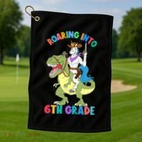 Roaring Into 6th Grade Unicorn Riding Dinosaur Back School Cute Gift Golf Towel thumb 1