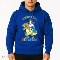 Roaring Into 6th Grade Unicorn Riding Dinosaur Back School Cute Gift Hoodie thumb 2