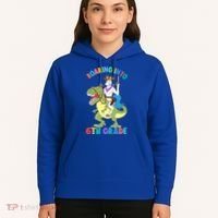 Roaring Into 6th Grade Unicorn Riding Dinosaur Back School Cute Gift Hoodie thumb 5